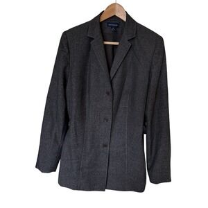 Ann Taylor Blazer Women 10 Grey Excellent Wool Blend 3-Button Tailored Jacket